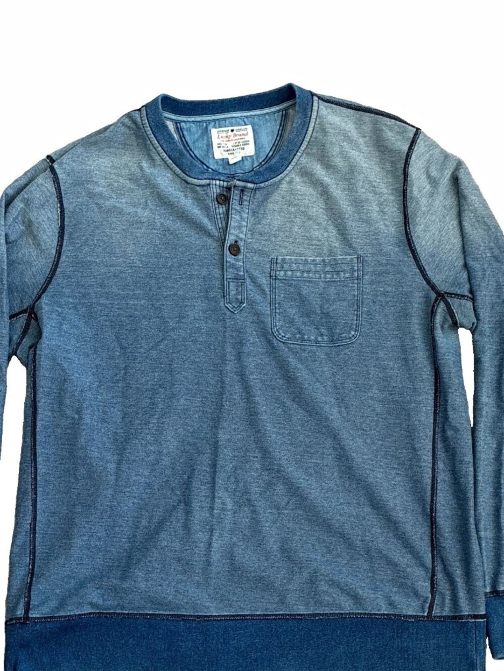 Handcrafted Lucky Brand Men's Blue Henley Pullover Sweater L